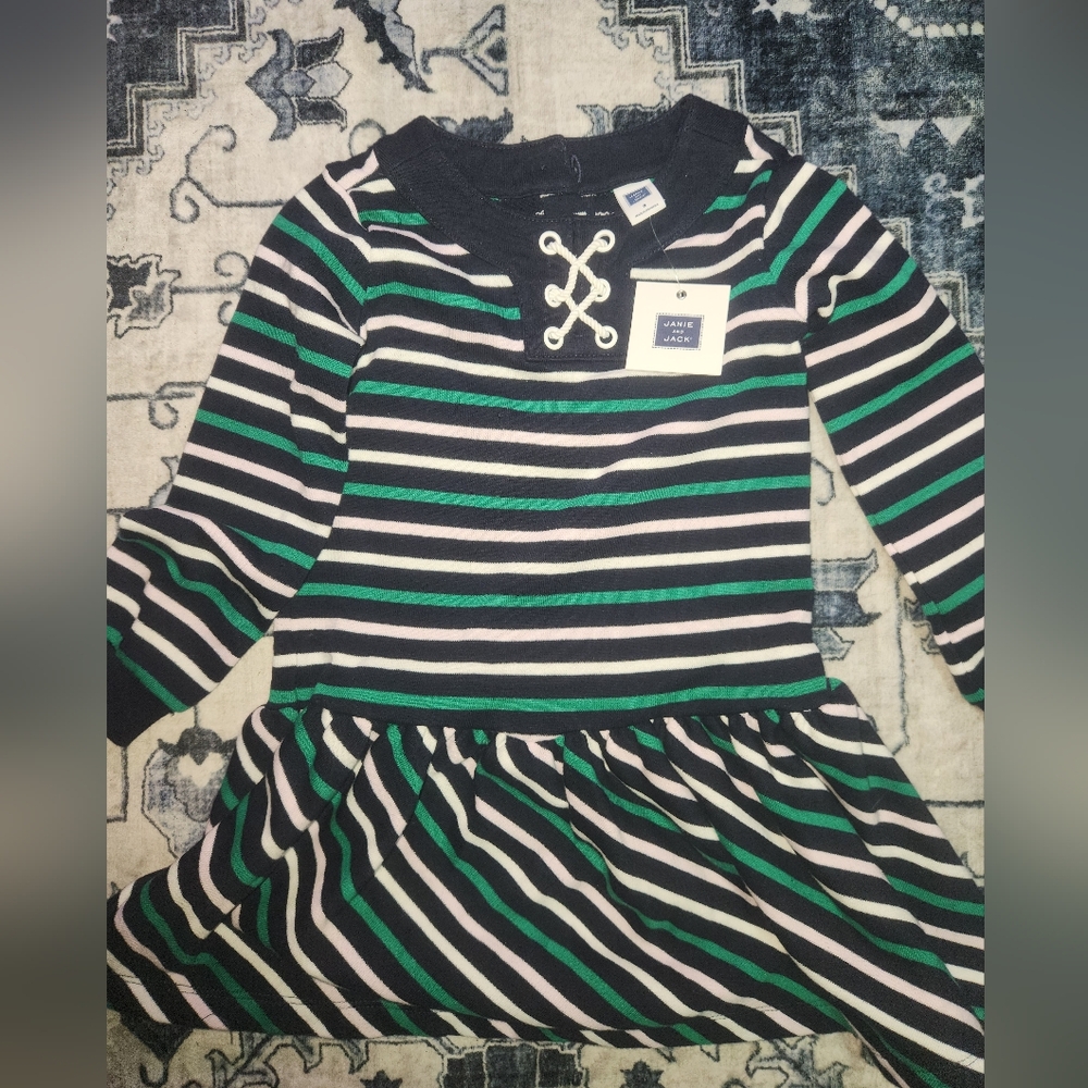 Janie and Jack Black and Green Bell Sleeve Sweater Dress